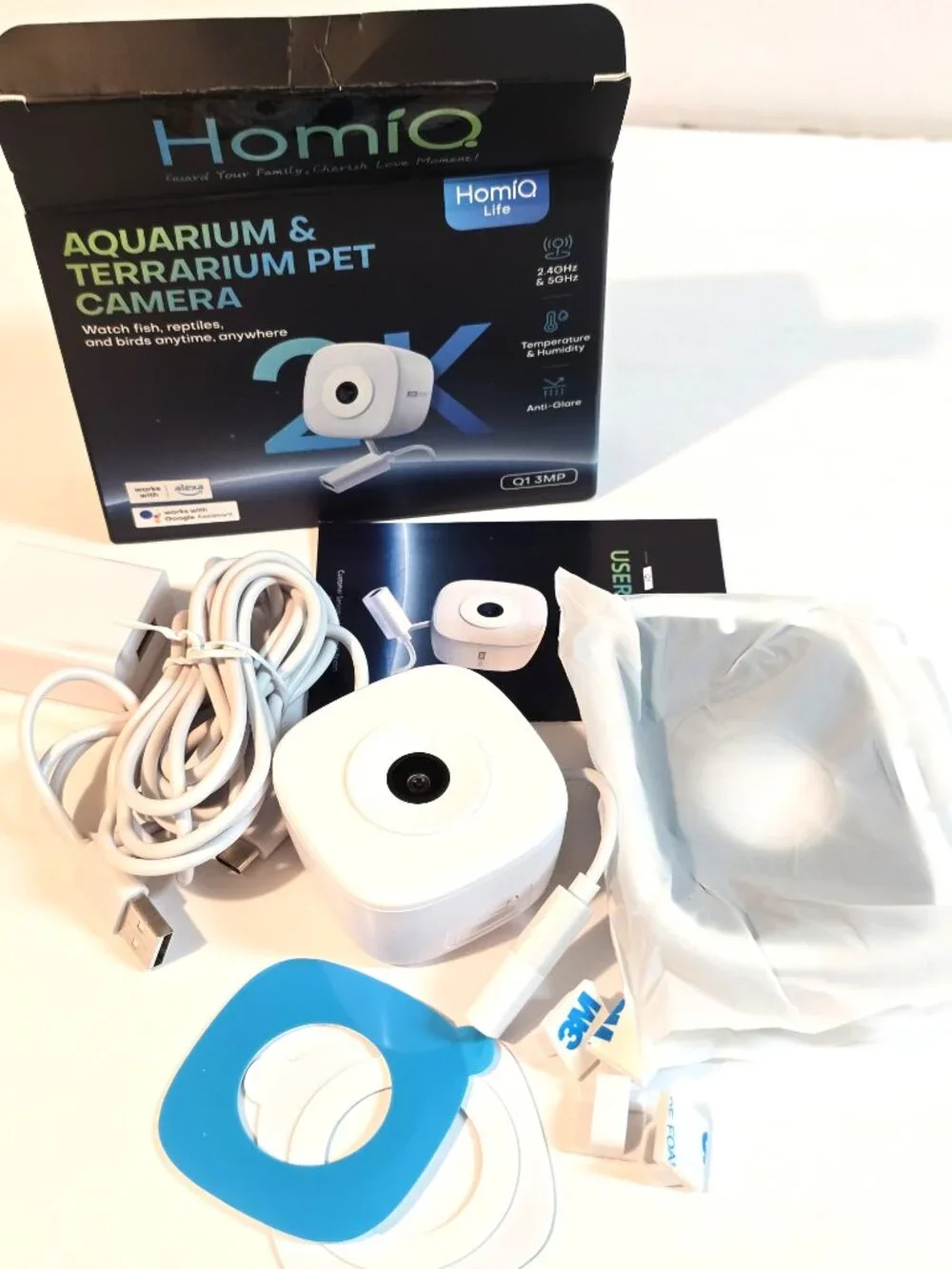 HOMIQ LIFE 3MP 2K Aquarium Terrarium Pet Camera Magnetic Install Close Focus Len